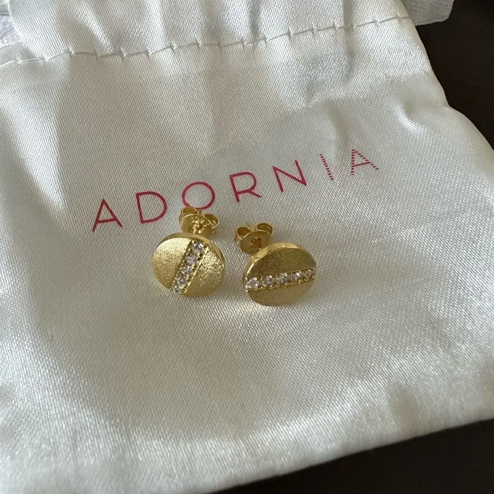 💼Adornia 14k Gold Plated Swarovski Crystal Coin Stud Earrings NWT Pierced